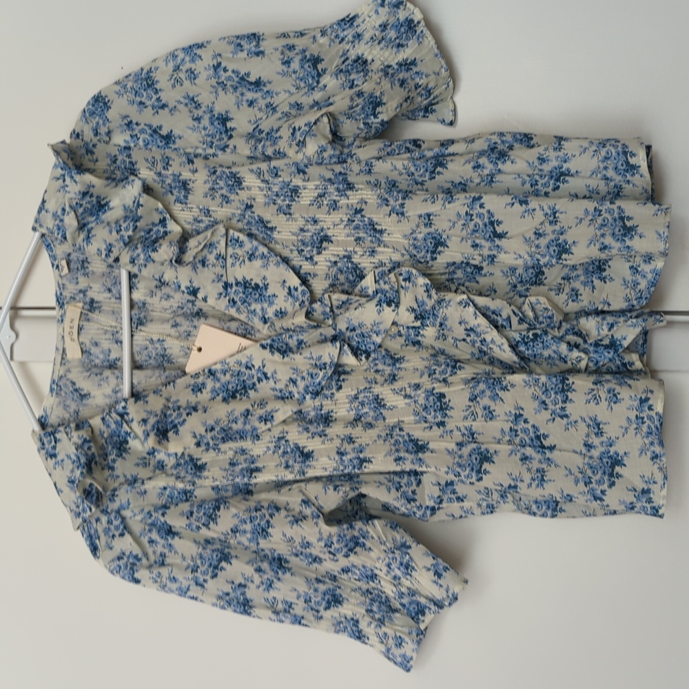 ๐ Doen Henri Floral Ruffle Blouse IN BLEU ROSIER FLORAL Small - Picture 4 of 7
